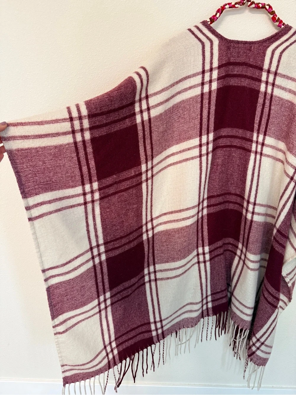 Banana Republic Cashmere Wrap Mariana Plaid Fringe Poncho Blanket Cape Wool OS